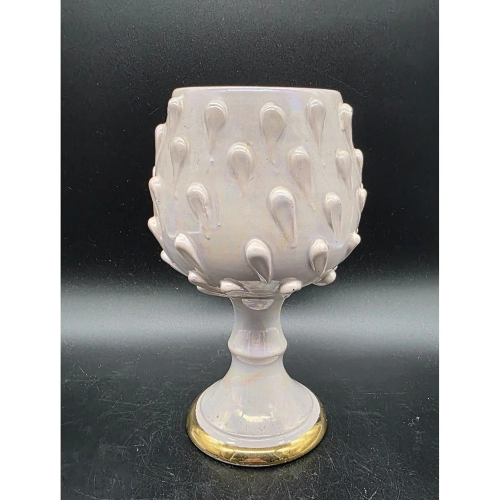 Vintage Ceramic Italian Pottery Textured Pink Luster Compote Vase 8